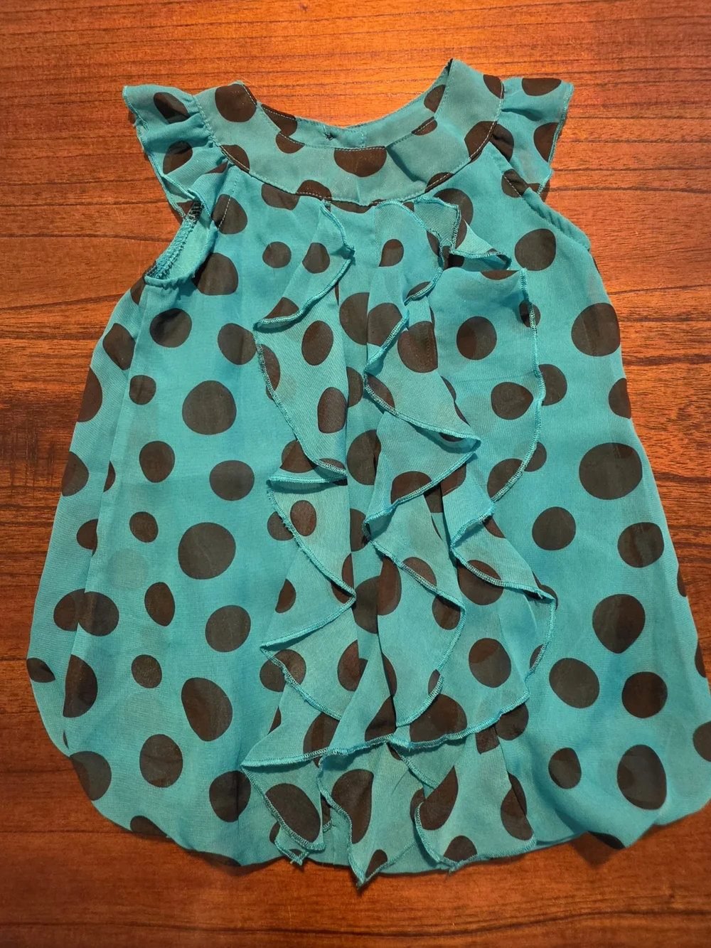 Healthtex Girls 5T Aqua Black Polka Dot Ruffle Bubble Romper